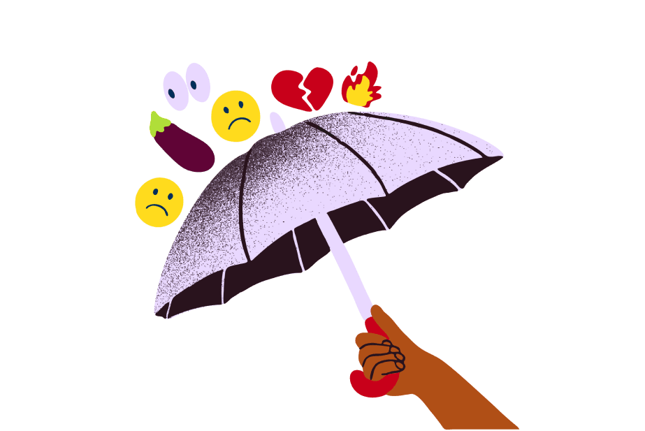 Obrázek deštníku drženého na ochranu před negativními emotikony
