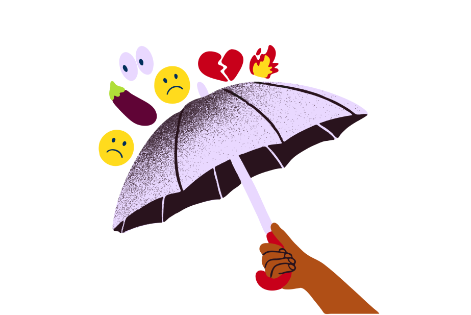 Iliustracija, kurioje pakeltas skėtis, apsaugantis nuo neigiamų emocijų